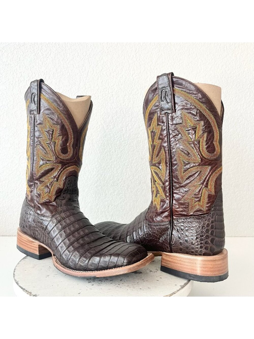 Rod Patrick Mens Cowboy Boots Sz 12AAA Brown Caiman Leather Western Square Toe